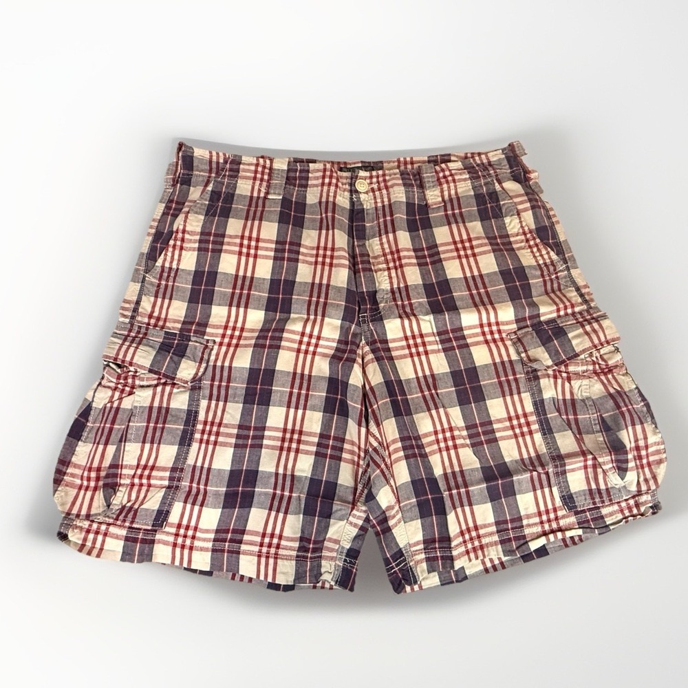 Polo Jeans Company Ralph Lauren Cargo Shorts Red/Blue Plaid Cotton Size 40 Men‎